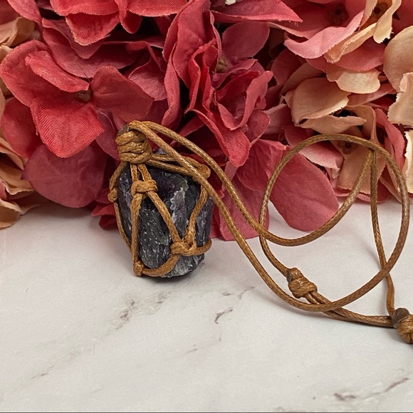 Caged Raw Purple Amethyst Quartz Necklace - Picture 3 of 11